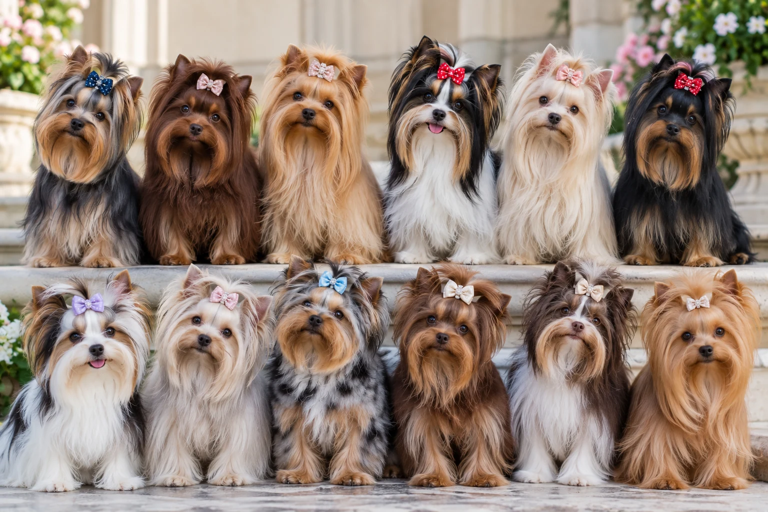 Soins attentifs du Colorful Yorkshire Terrier, toilettage d’excellence et garanties d’élevage